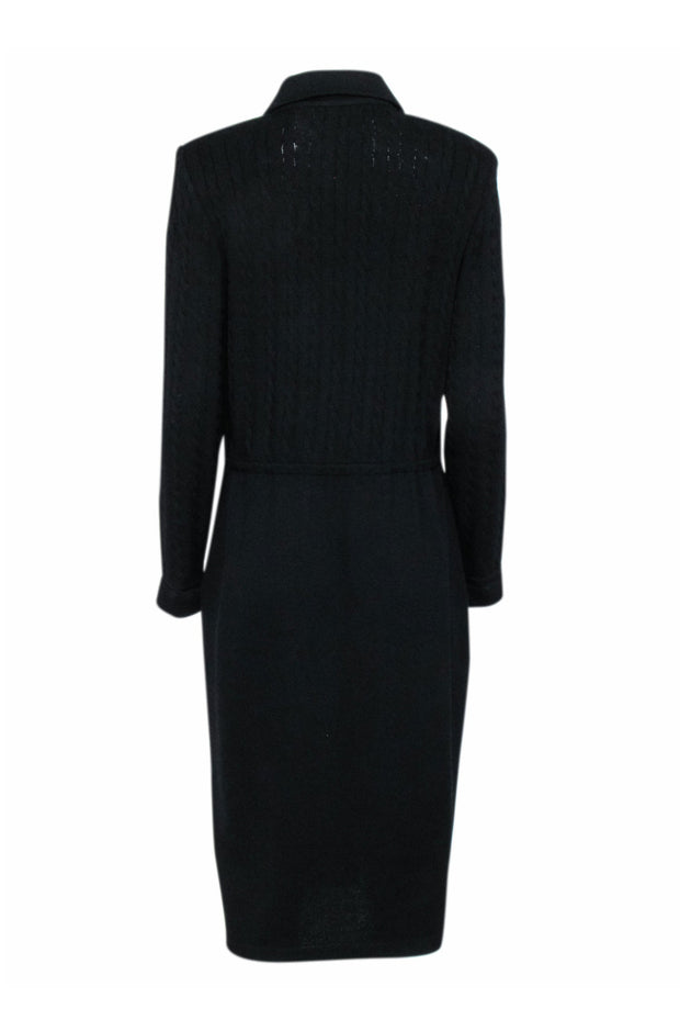 Current Boutique-St. John - Black Cable Knit Long Sleeve Button-Up Dress Sz 8