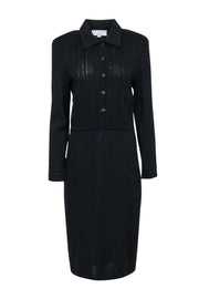 Current Boutique-St. John - Black Cable Knit Long Sleeve Button-Up Dress Sz 8