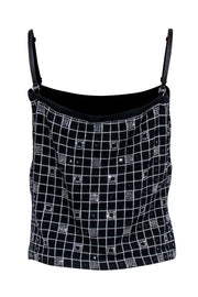 Current Boutique-St. John - Black Knit Tank w/ Silver Beading & Embellishments Sz L