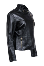 Current Boutique-St. John - Black Leather Moto Zip Jacket Sz 10