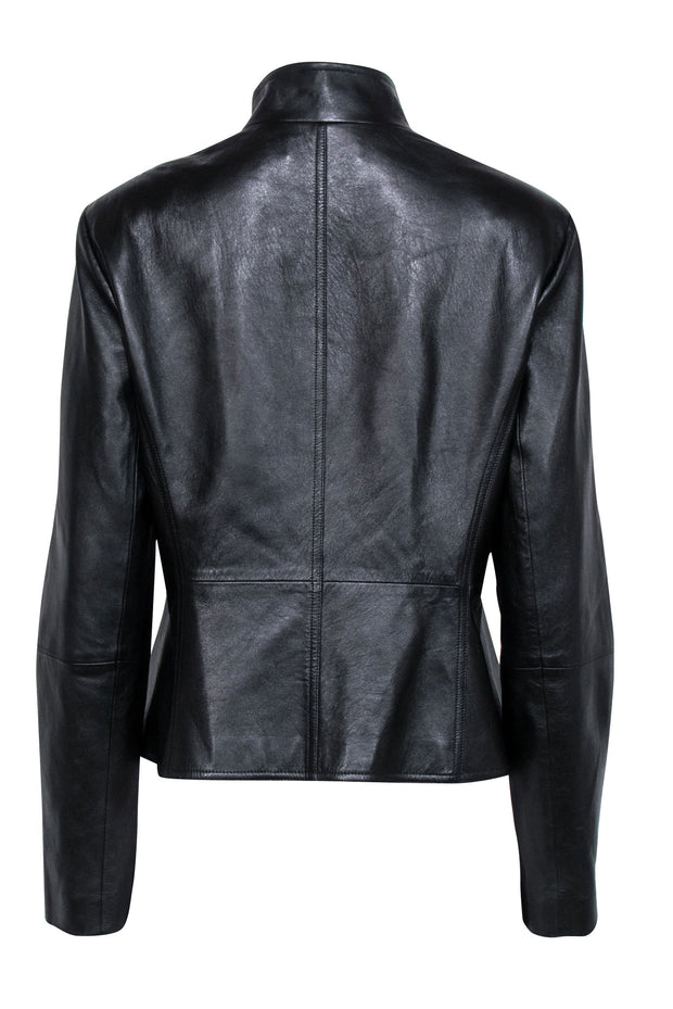 Current Boutique-St. John - Black Leather Moto Zip Jacket Sz 10