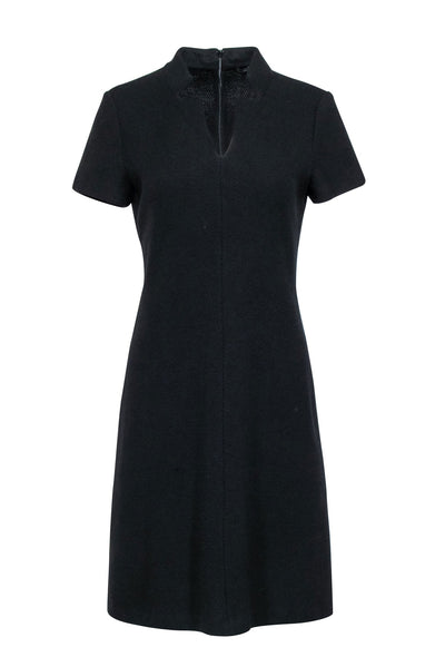 Current Boutique-St. John - Black Micro Boucle Knit Dress w/ Inverted Collar Sz 6