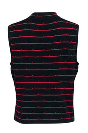 Current Boutique-St. John - Black Mockneck Knit Top w/ Red Stripes Sz L