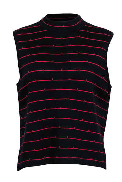 Current Boutique-St. John - Black Mockneck Knit Top w/ Red Stripes Sz L