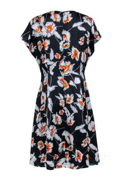 Current Boutique-St. John - Black & Orange Floral Print Neck Tie Dress Sz 10
