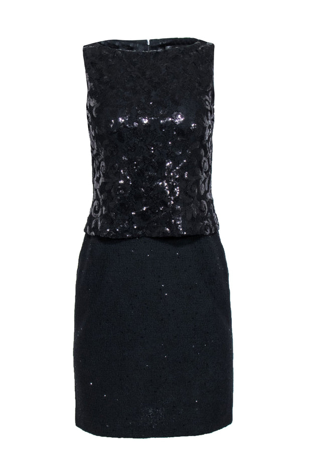 Current Boutique-St. John - Black Sequin & Lace Sleeveless Dress Sz 4