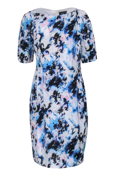 Current Boutique-St. John - Blue, White, & Pink Water Color Print Dress Sz 8