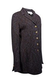 Current Boutique-St. John - Brown & Blue Knit Jacket w/ Gold Floral Buttons Sz 12