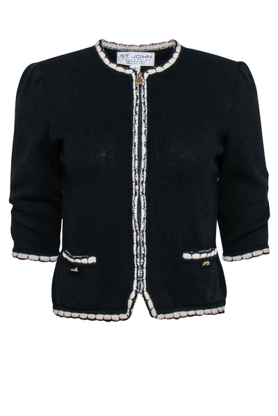 Current Boutique-St. John Collection - Black Knit Crop Jacket Sz 0