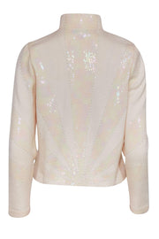 Current Boutique-St. John - Cream Iridescent Sequin Knit Jacket w/ Rhinestone Zipper Sz 6
