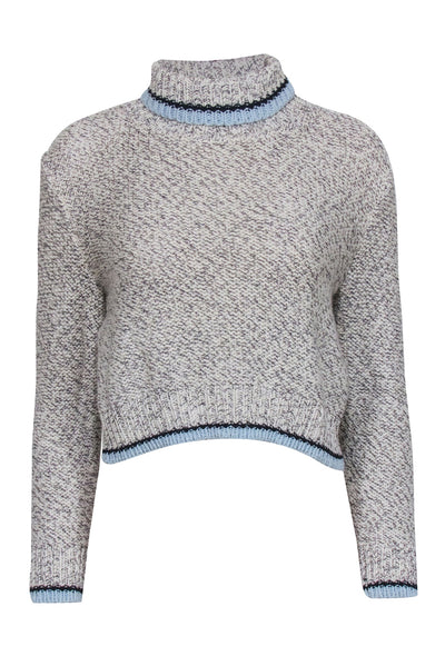 Current Boutique-St. John - Cream, Navy & Silver Cropped Turtleneck Sweater Sz S