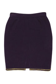 Current Boutique-St. John - Dark Purple Knit Skirt w/ Gold Scalloped Trim Sz 4