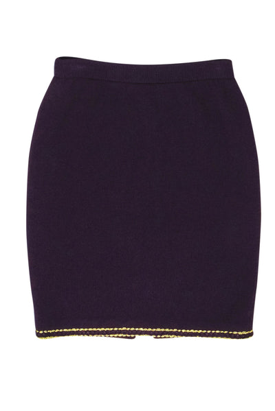 St. John - Dark Purple Knit Skirt w/ Gold Scalloped Trim Sz 4