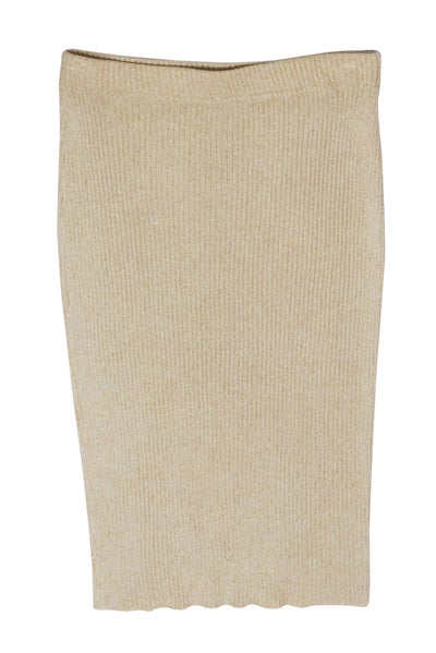 Current Boutique-St. John - Gold Metallic Ribbed Knit Skirt Sz 6