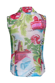 Current Boutique-St. John - Green Coastal Print Silk Sleeveless Blouse Sz M