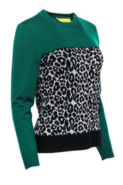 Current Boutique-St. John - Green w/ Black & Grey Leopard Print Sweater Sz S