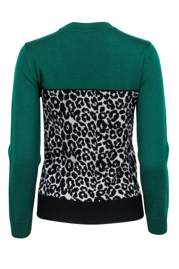 Current Boutique-St. John - Green w/ Black & Grey Leopard Print Sweater Sz S