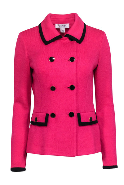 Current Boutique-St. John - Hot Pink Knit Double Breasted Blazer Sz 4