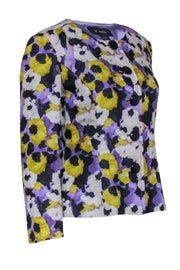 Current Boutique-St. John - Lavender, Black, White, & Green Splotch Floral Print Jacket Sz 4