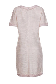 Current Boutique-St. John - Light Pink & Cream Tweed Sheath Dress w/ Fringe Accents Sz 12
