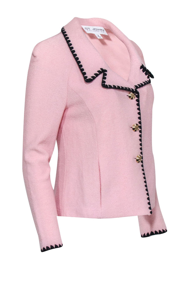 Current Boutique-St. John - Light Pink Knit Blazer w/ Black Trim Sz 6
