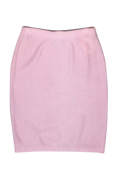 Current Boutique-St. John - Light Pink Metallic Wool Blend Knit Pencil Skirt Sz 6