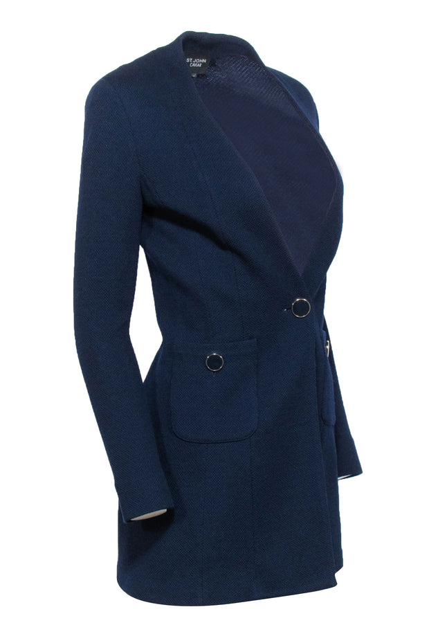 Current Boutique-St. John - Navy Knit Wool Blend Sing Button Jacket Sz 2