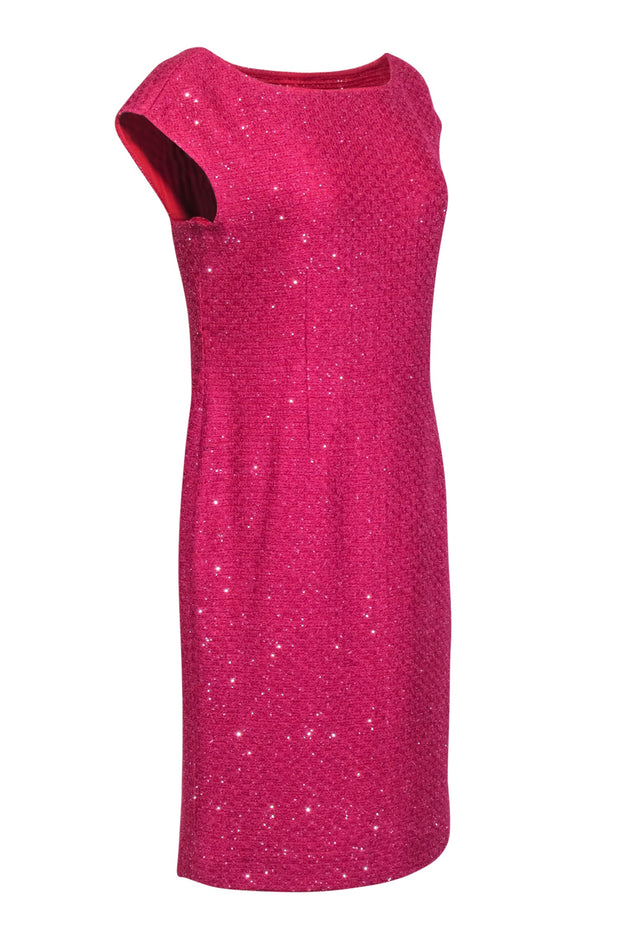 Current Boutique-St. John - Pink Knit Cap Sleeve Dress w/ Silver Sequin Detail Sz 10