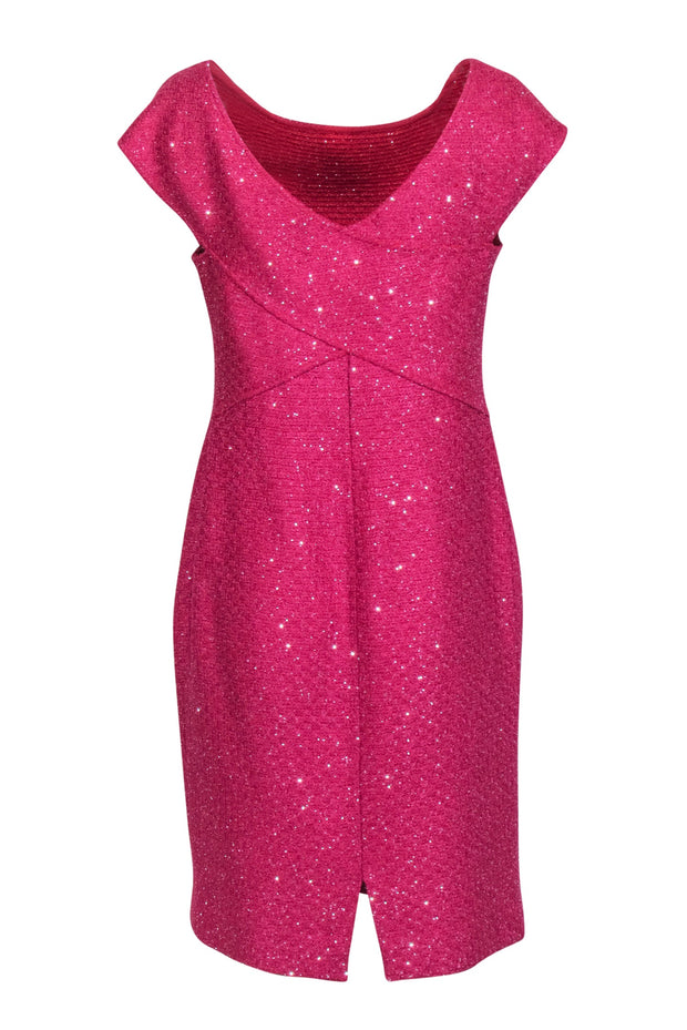 Current Boutique-St. John - Pink Knit Cap Sleeve Dress w/ Silver Sequin Detail Sz 10