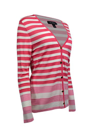 Current Boutique-St. John - Pink & White Stripe Button Front Cardigan Sz M