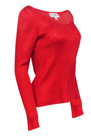 Current Boutique-St. John - Red Knit Rhinestone Scoop Neck Sweater Sz M