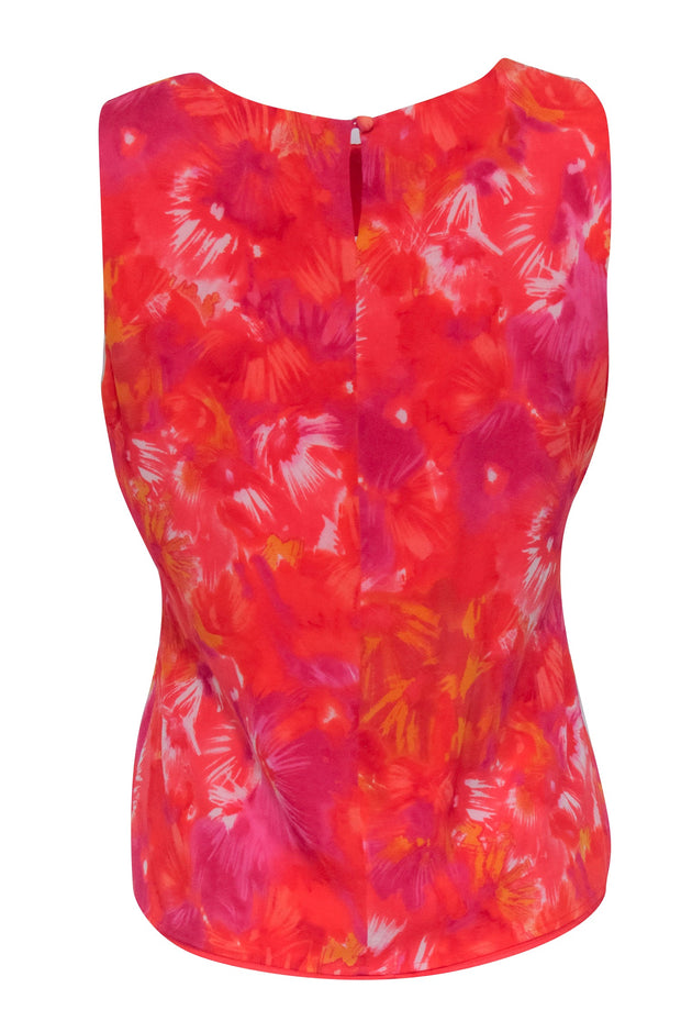Current Boutique-St. John - Red, Pink, & Yellow Abstract Floral Print Sleeveless Blouse Sz 6