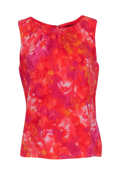 Current Boutique-St. John - Red, Pink, & Yellow Abstract Floral Print Sleeveless Blouse Sz 6