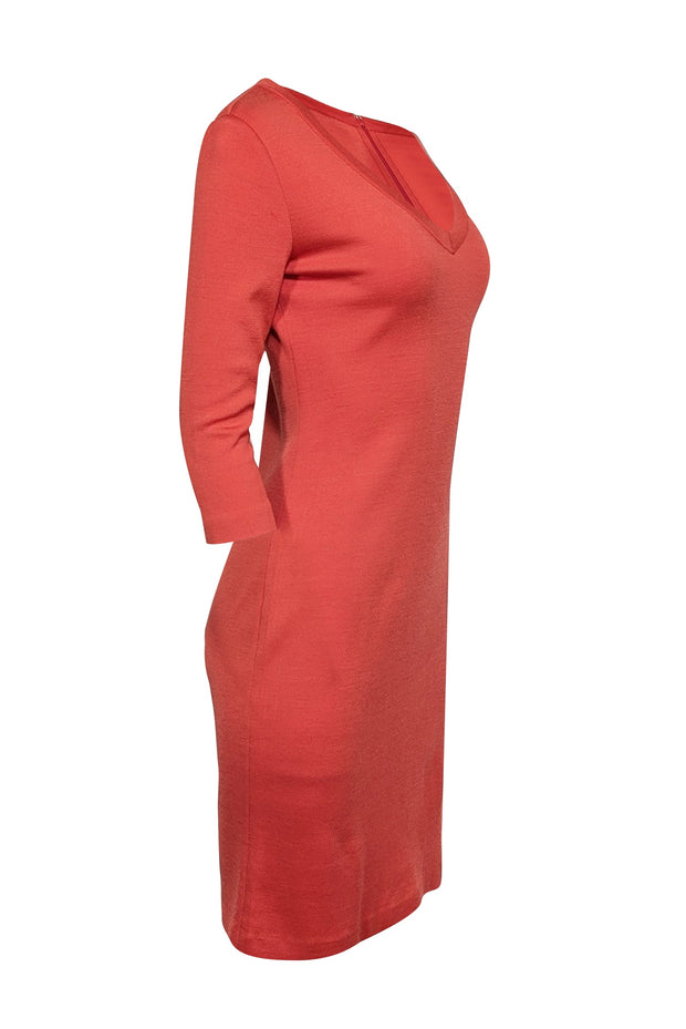 Current Boutique-St. John - Red V-Neckline Long Sleeve Midi Dress Sz 2