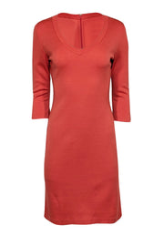 Current Boutique-St. John - Red V-Neckline Long Sleeve Midi Dress Sz 2