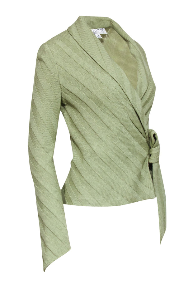 Current Boutique-St. John - Sage Green Thick Ribbed Wrap Sweater Sz 2