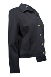 Current Boutique-St. John Sport - Black Collared Jacket w/ Gold Buttons Sz M