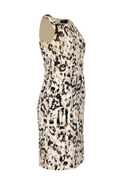 Current Boutique-St. John - Tan, Cream, & Brown Leopard Print Sleeveless Sheath Dress Sz M