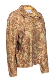 Current Boutique-St. John - Tan Paisley Print Knit Zipper Front Jacket Sz L