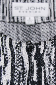 Current Boutique-St. John - White & Black Metallic Knit Jacket w/ Rhinestones Sz 2