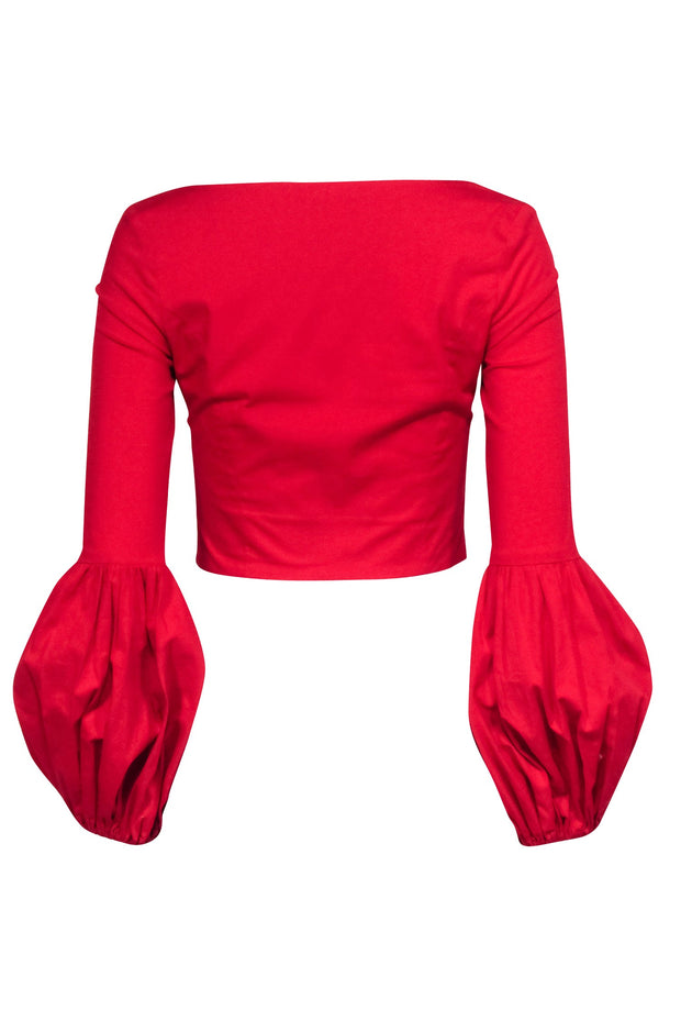 Current Boutique-Staud - Red Poplin Long Sleeve "Monica" Cropped Top Sz XS