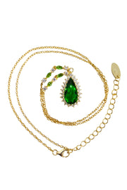 Current Boutique-Stauer - Green & Gold Helenite Teardrop Necklace