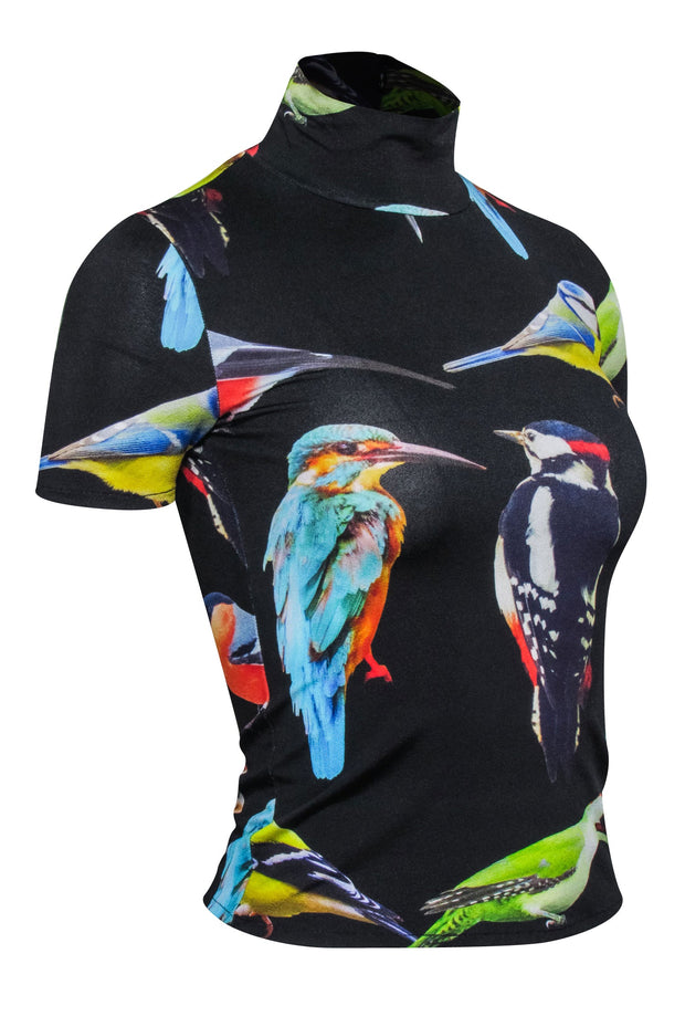 Current Boutique-Stella McCartney - Black w/ Multicolor Bird Print Mock Neck Top Sz 0