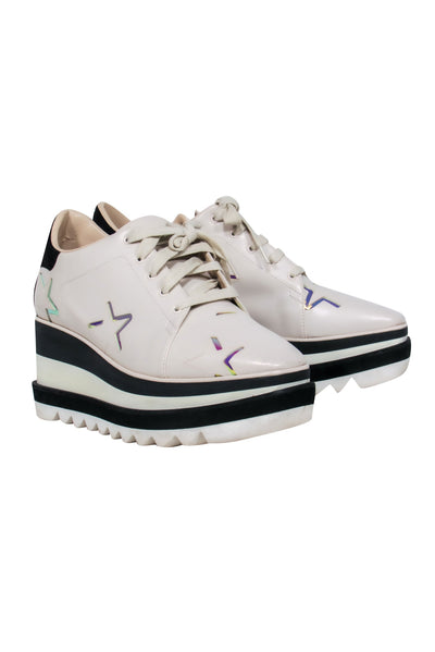 Current Boutique-Stella McCartney - Cream & Black Platform Sneakers w/ Iridescent Stars Sz 10