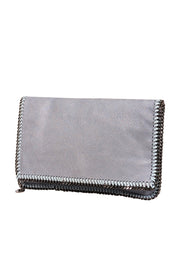 Current Boutique-Stella McCartney - Pale Blue Vegetarian Suede Falabella Fold Over Clutch