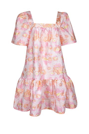 Current Boutique-Stella Nova - Pink, Peach, & Metallic Floral Jacquard Flounce Hem Dress Sz 10