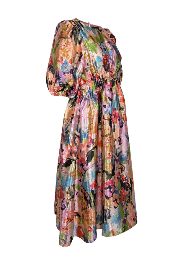 Current Boutique-Stine Goya - Peach & Multi Color Print Puff Sleeve Dress Sz XS