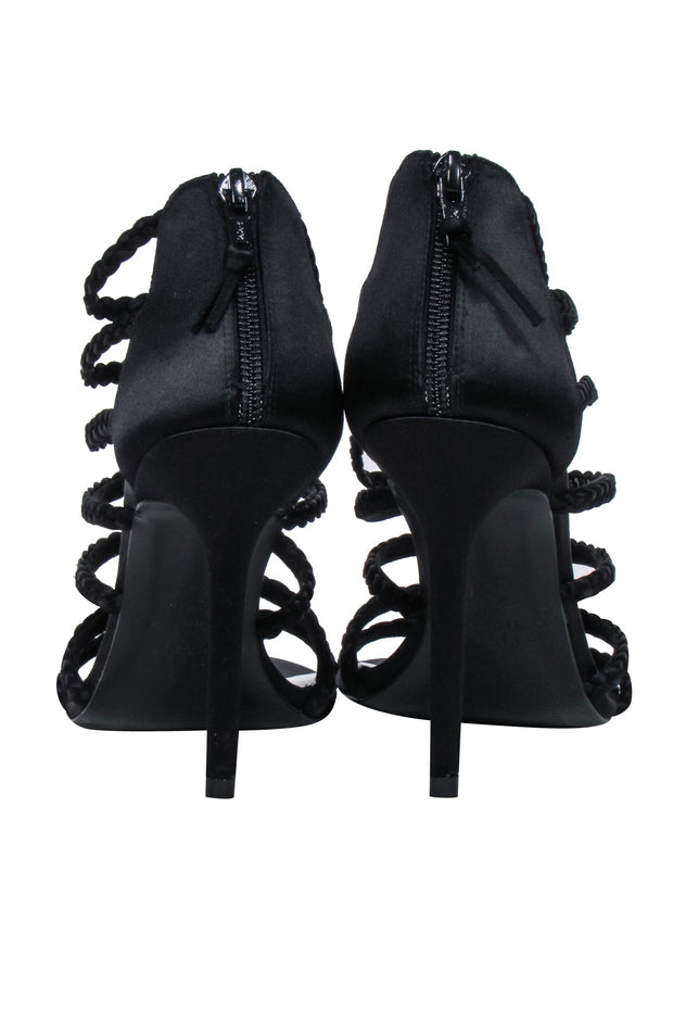Current Boutique-Stuart Weitzman - Black Braided Strappy Sandal Heels Sz 8