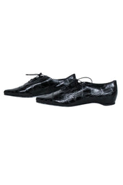 Current Boutique-Stuart Weitzman - Black Croc Embossed Leather Flat Shoes Sz 8