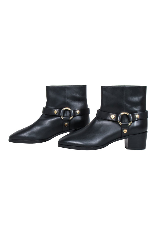 Current Boutique-Stuart Weitzman - Black Leather Ankle Detail Short Boots Sz 8.5